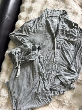 Women's Gray Button-Front Pajama Set - Soft Lounge Sleepwear